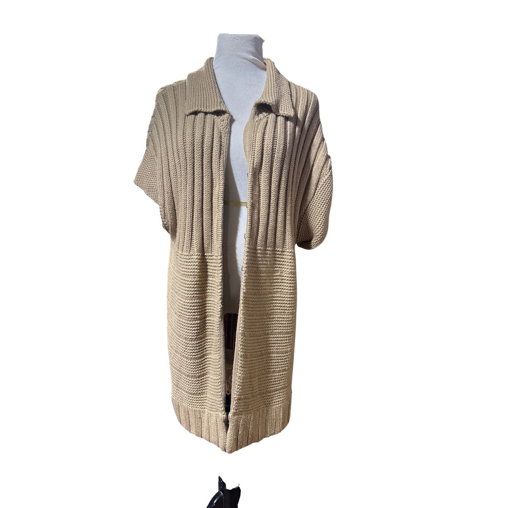 Vince Camuto Cardigan Wool Blend Chunky Knit Tan XL Longline Boho Western
